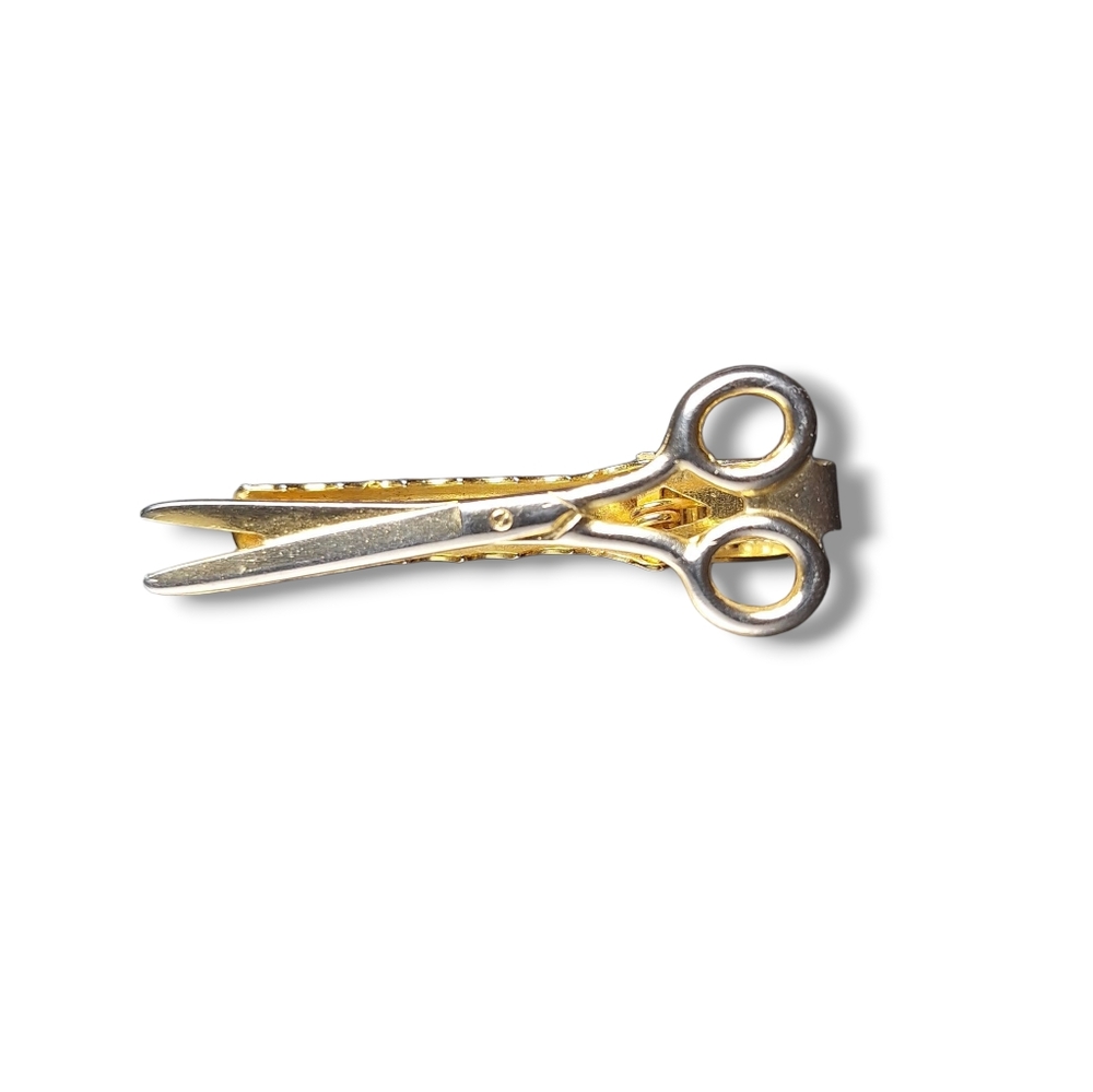 Vintage Marks Goldtone Scissors Tie Clip Hair Dresser Barber Pin